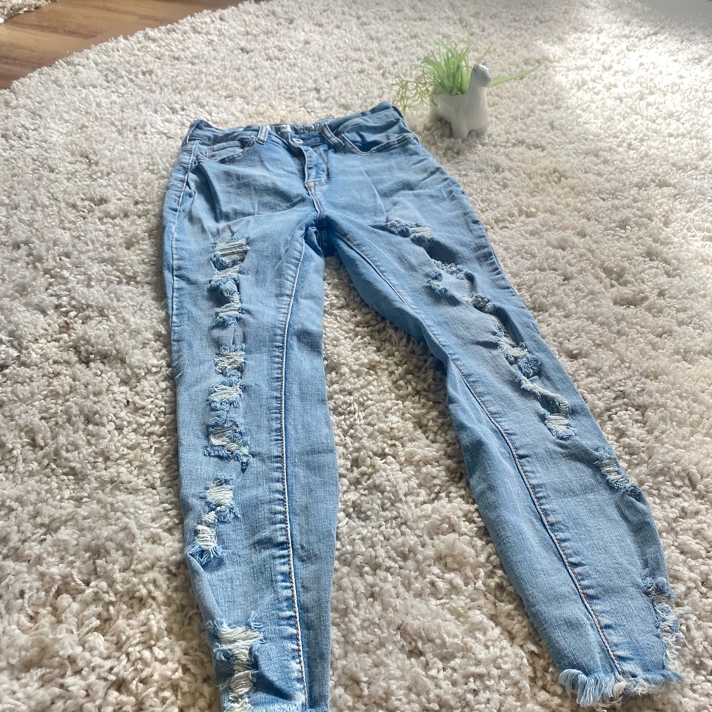 Curvy super high rise skinny distressed ankle jean